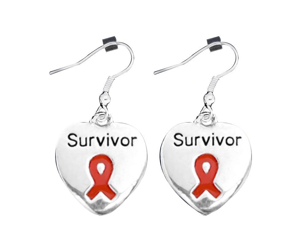 12 Pairs Red Ribbon Survivor Awareness Heart Earrings - Fundraising For A Cause