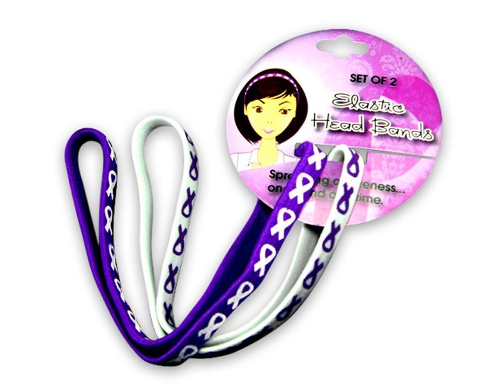 Purple Ribbon Stretch Headband Cards (1 Card with 2 Headbands) - Fundraising For A Cause