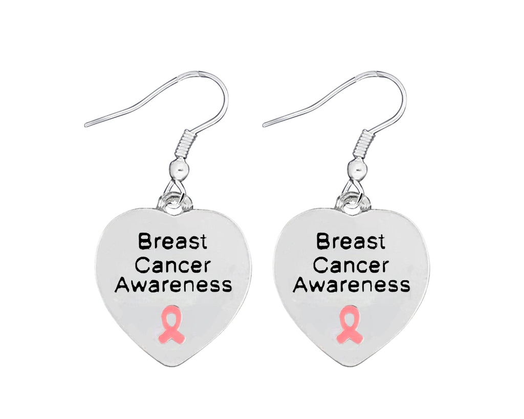 Breast Cancer Heart Earrings, Pink Ribbon Heart Earrings