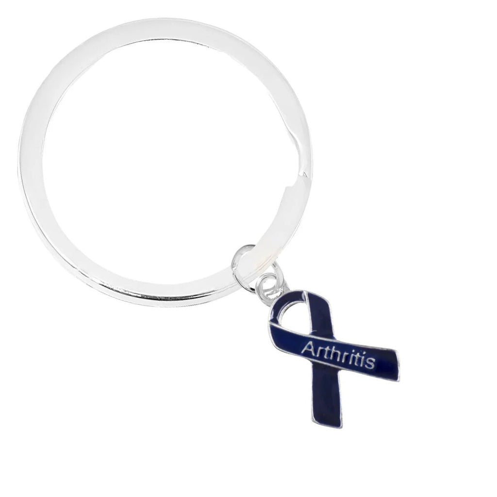 Arthritis Awareness Dark Blue Ribbon Split Style Keychains - Fundraising For A Cause