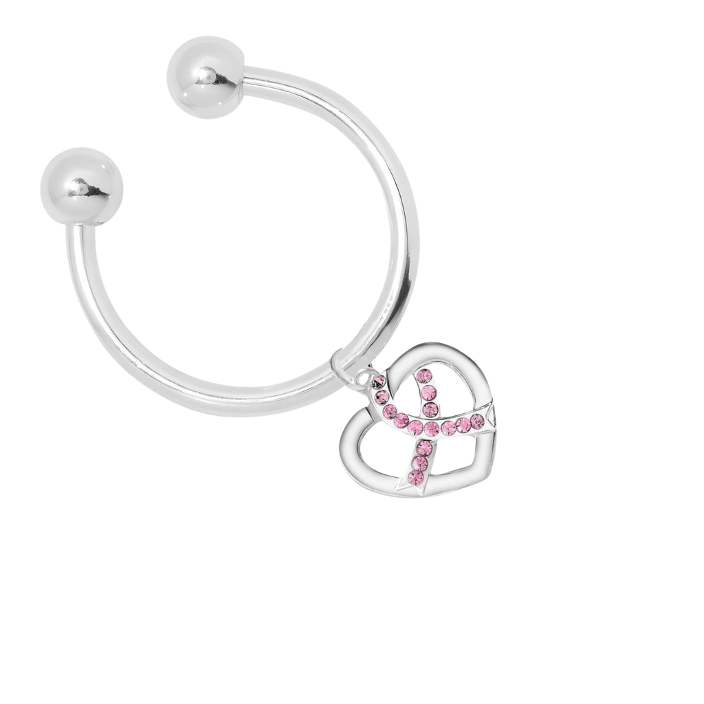 Crystal Pink Ribbon Silver Heart Horseshoe Style Key Chains - Fundraising For A Cause