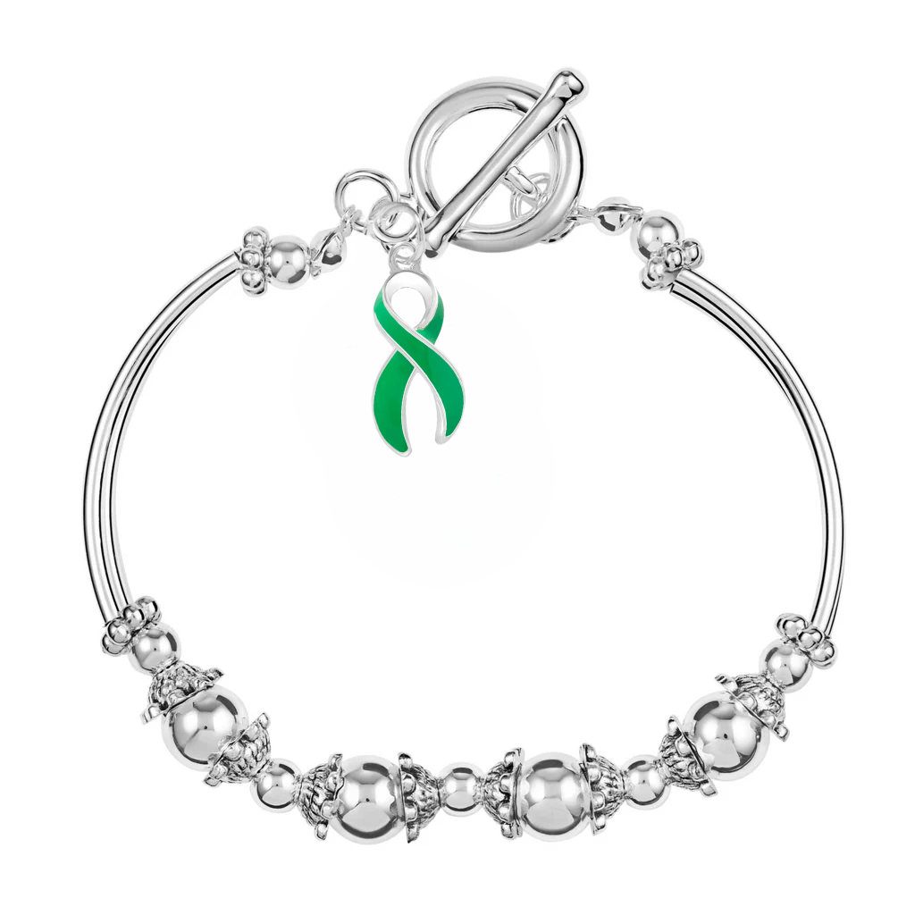 Green Ribbon Charm Partial Beaded Bracelets - Fundraising For A Cause
