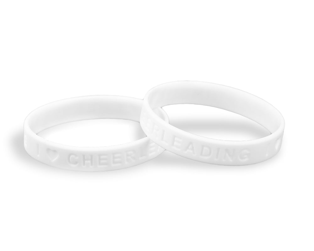 I Love Cheerleading Silicone Bracelet Wristbands - White - Fundraising For A Cause