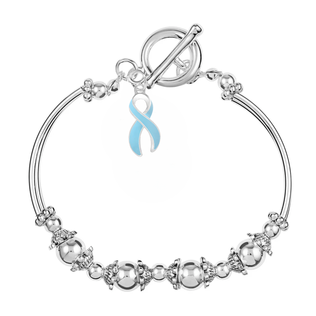 Light Blue Ribbon Charm Partial Beaded Bracelets - Fundraising For A Cause
