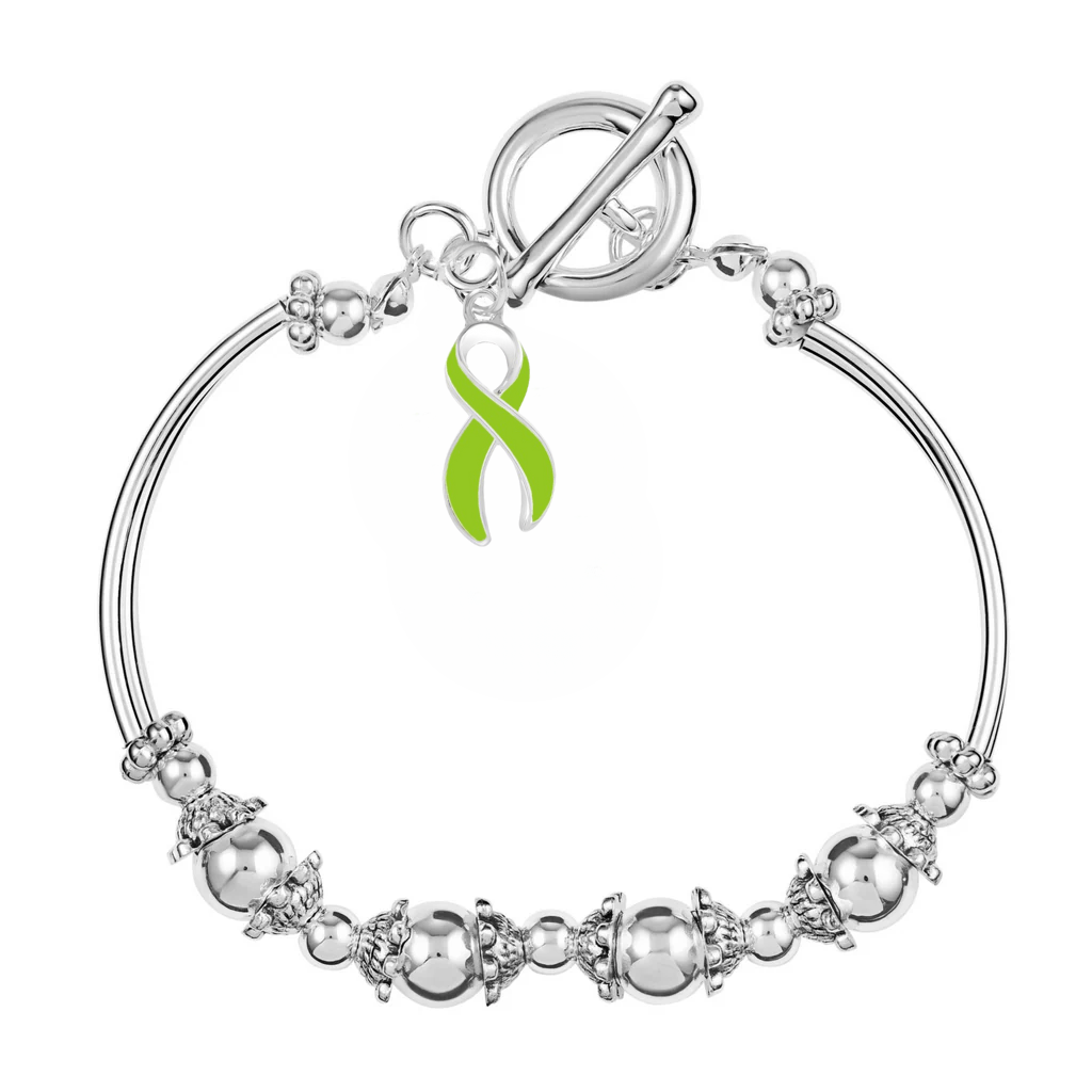 Lime Green Ribbon Charm Partial Beaded Bracelets - Fundraising For A Cause