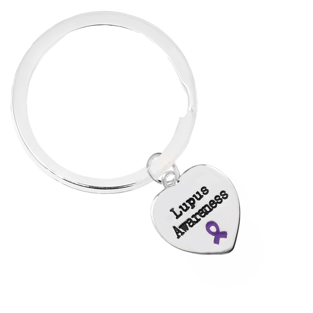Lupus Awareness Ribbon Heart Charm Split Style Key Chains - Fundraising For A Cause
