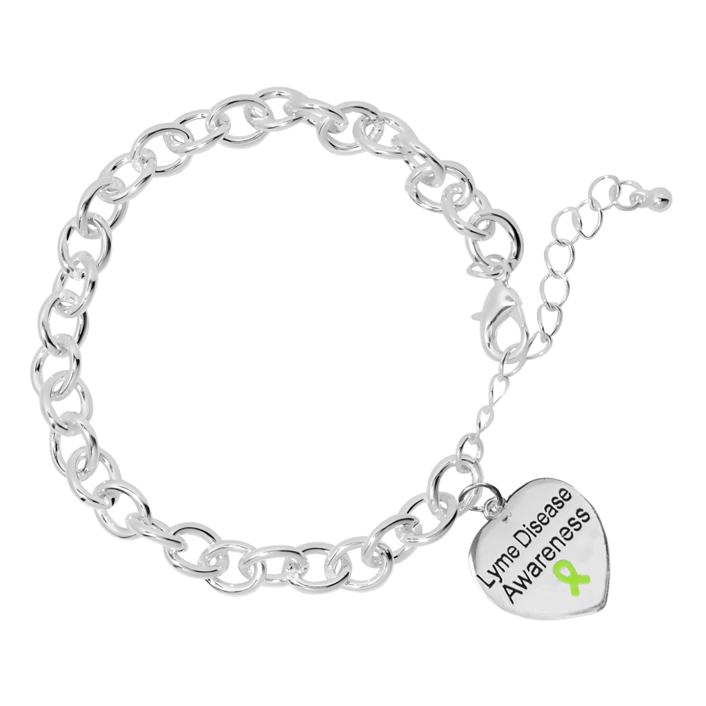 Lyme Disease Awareness Heart Charm Chained Style Bracelets - Fundraising For A Cause
