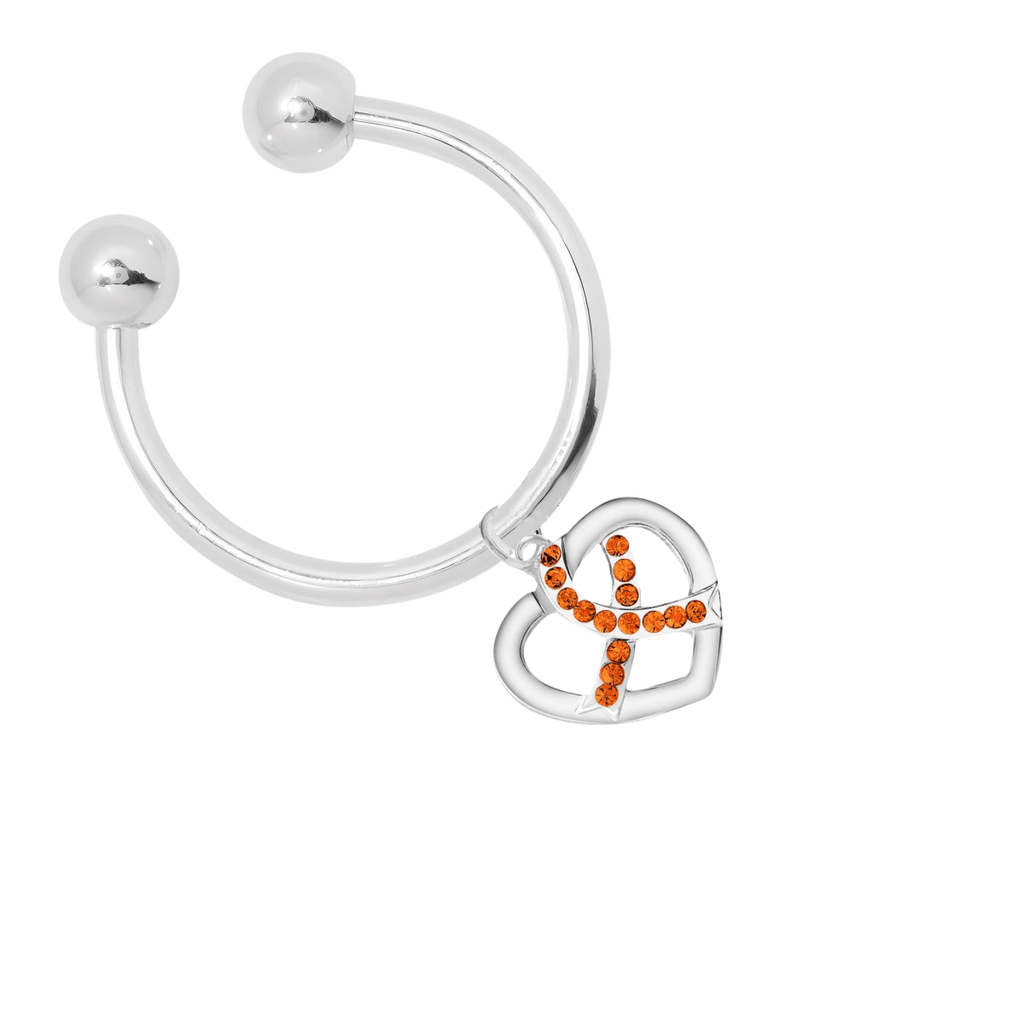 Orange Heart Ribbon Charm Crystal Key Chains - Fundraising For A Cause