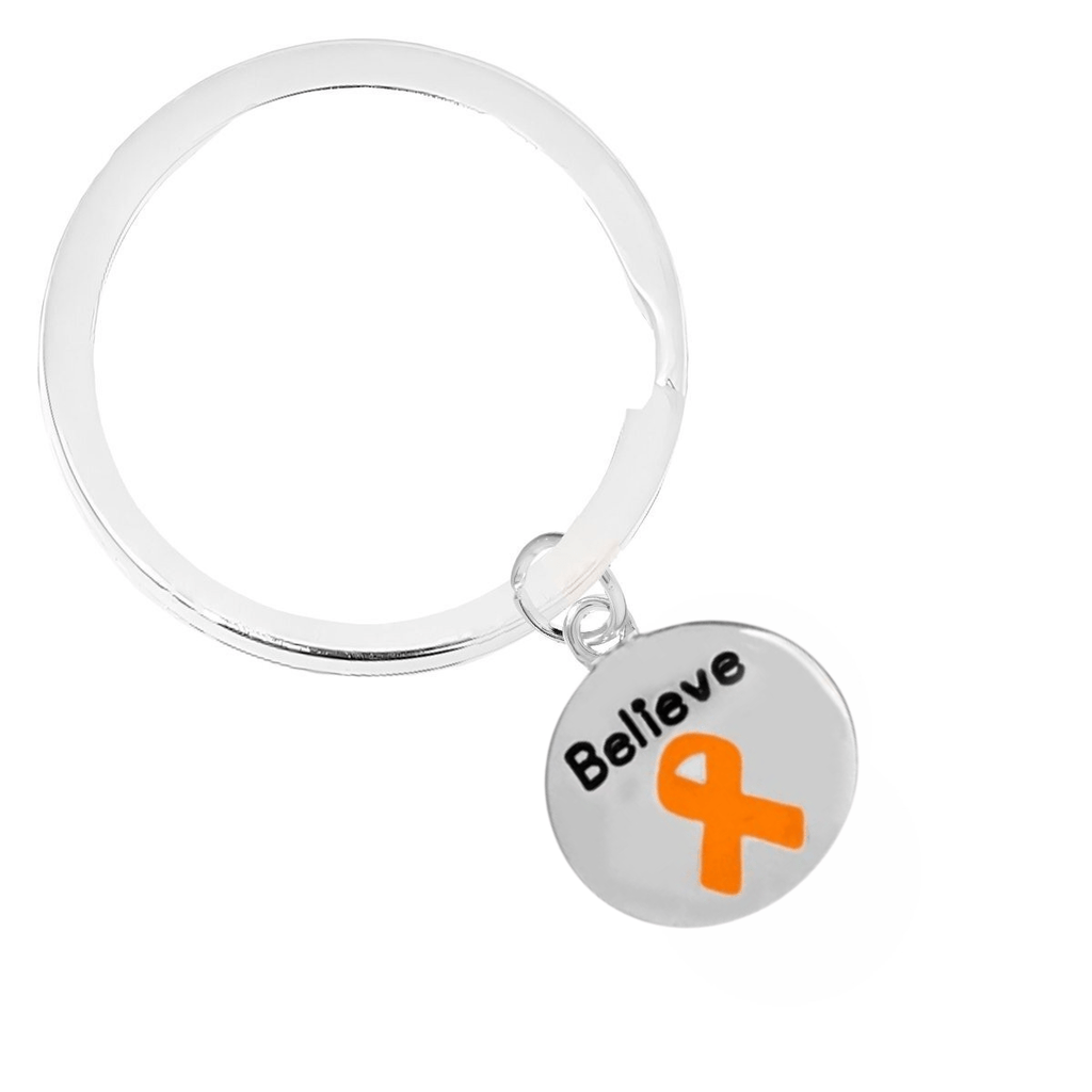 Orange Ribbon Circle Believe Charm Split Style Key Chains - Fundraising For A Cause