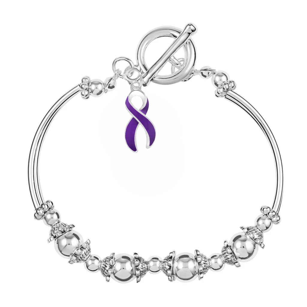 Purple Ribbon Charm Partial Beaded Bracelets - Fundraising For A Cause