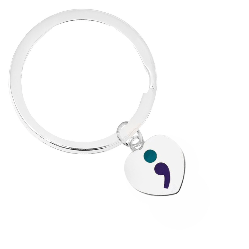 Semicolon Suicide Prevention Awareness Heart Split Style Key Chains - Fundraising For A Cause