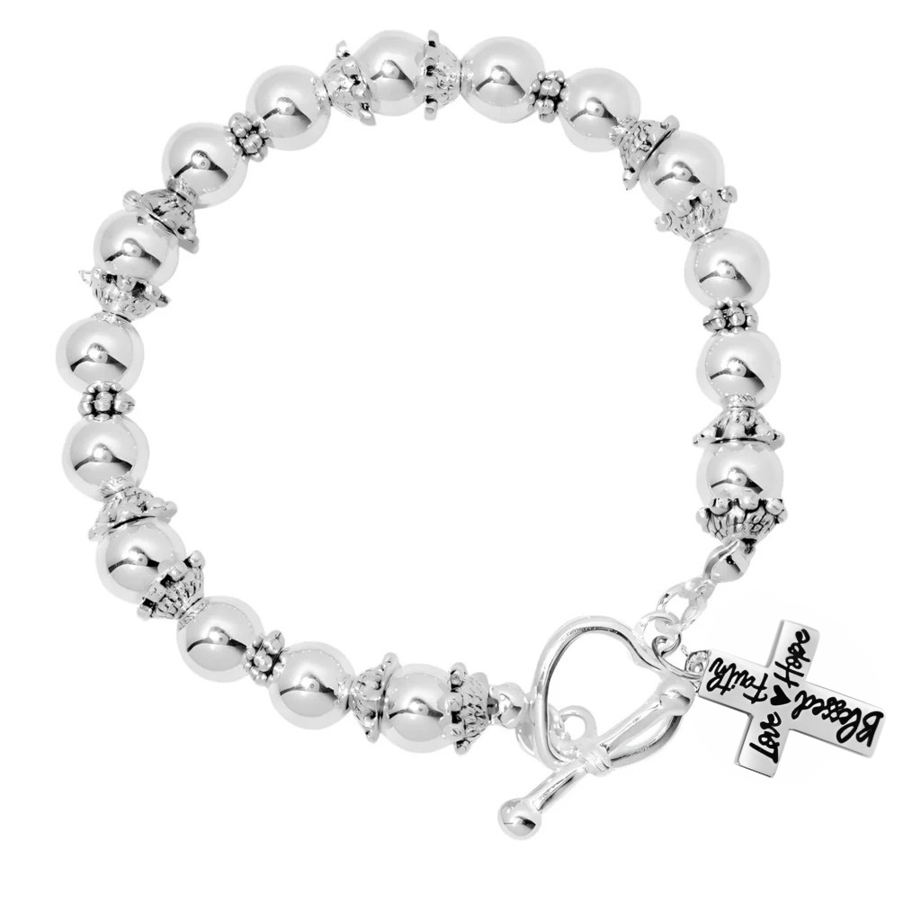 Silver Blessed, Hope, Faith, and Love Cross Beaded Charm Bracelets - Fundraising For A Cause