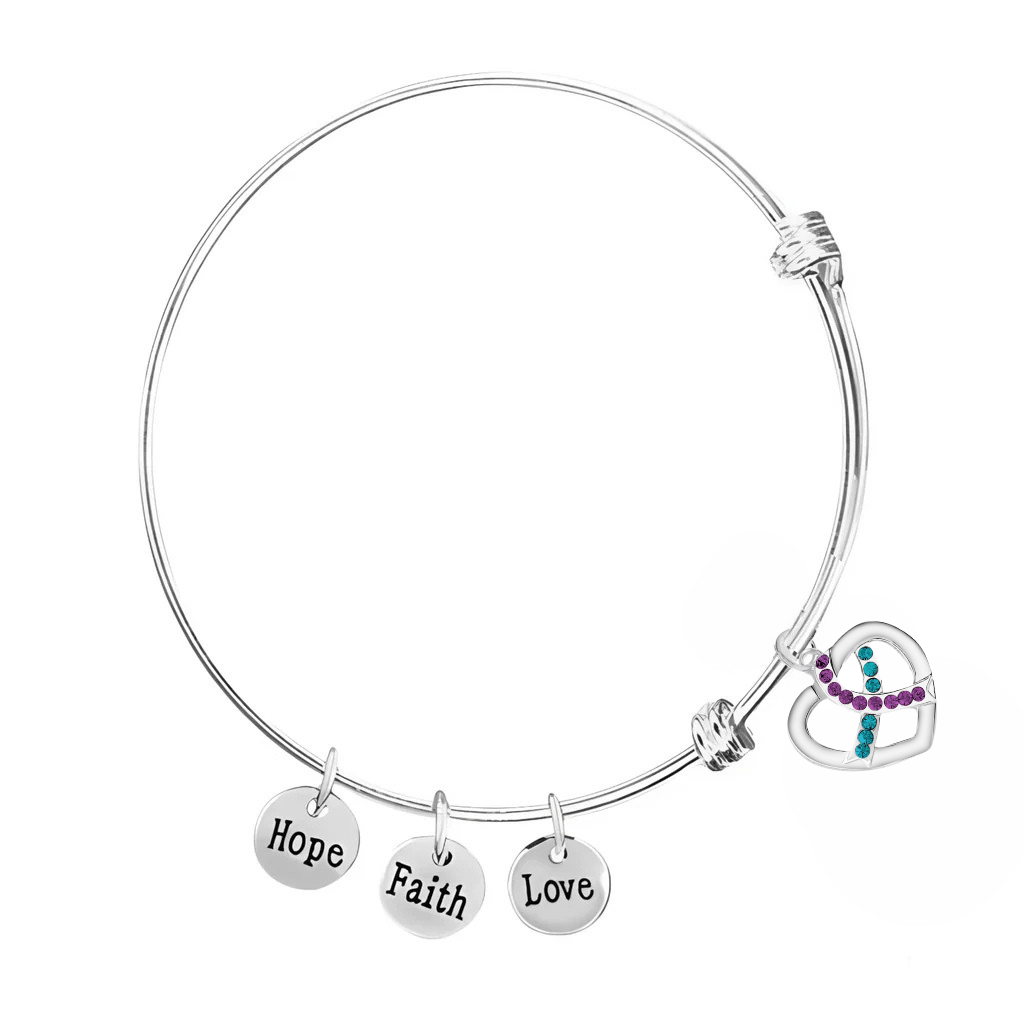 Teal & Purple Crystal Ribbon Retractable Charm Bracelets - Fundraising For A Cause