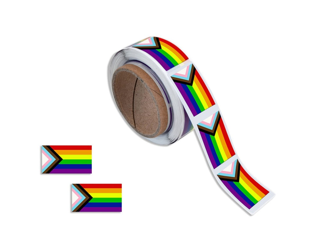 Small Daniel Quasar "Progress Pride" Rectangle Flag Stickers (250 per Roll) - Fundraising For A Cause